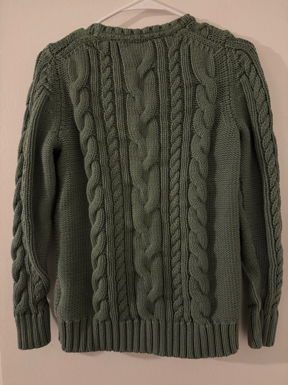 L.L. Bean Olive Green Cable Knit Crewneck Sweater - Picture 5 of 5